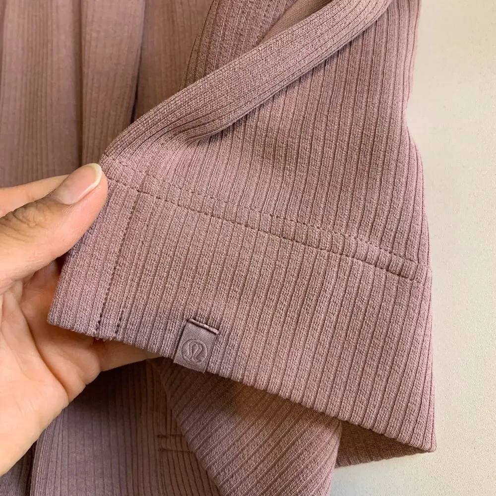 Lululemon Wrap Womens 6 Mauve Ribbed Softstreme Belted Open Front Cardigan